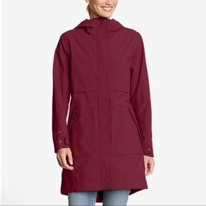 NWT Eddie Bauer Waterproof Trench Rain Coat Sz S Bark Berry